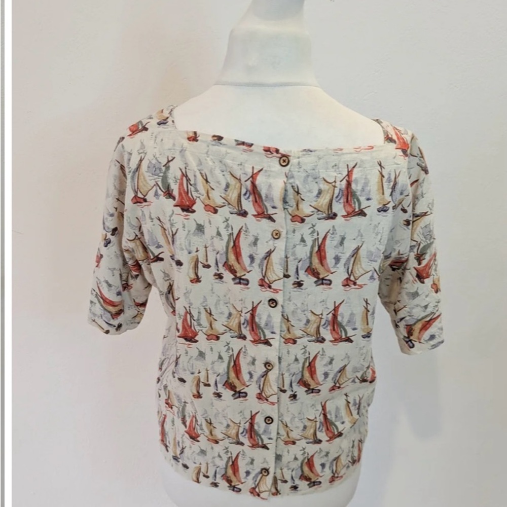 Vintage Laura Ashley Nautical Sailboat Print Blouse size 12 - Picture 5 of 7